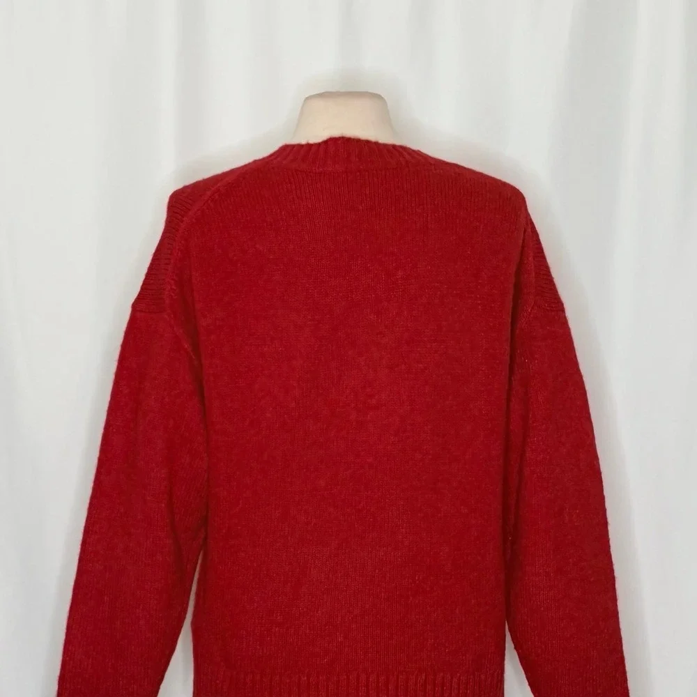 J. CREW Relaxed V Neck Pullover Sweater‎ Solid Red Merino Wool Alpaca Medium